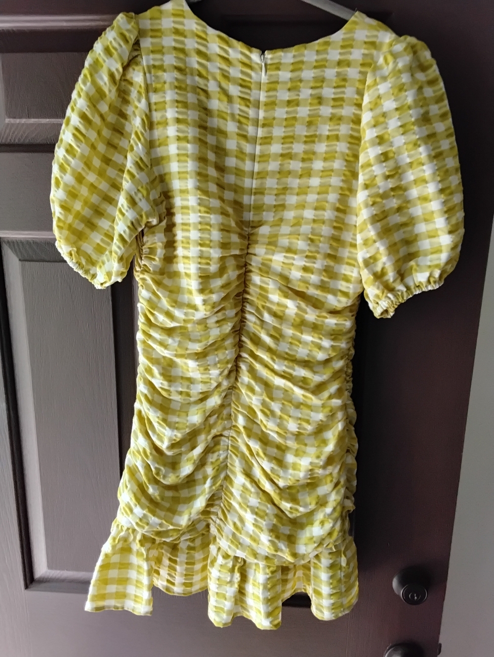 Skies Are Blue Yellow Gingham V-Neck Ruched Mini Dress Small Nwt - Picture 6 of 6